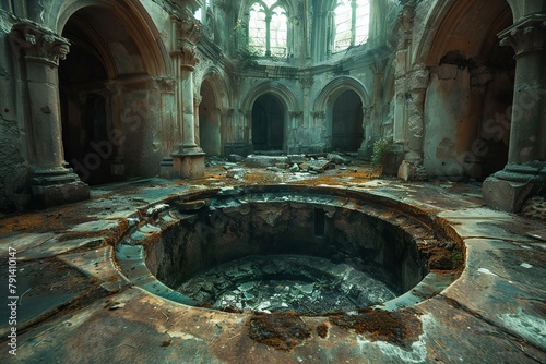 Ruins of a very heavily polluted gothic church, industrial series photo