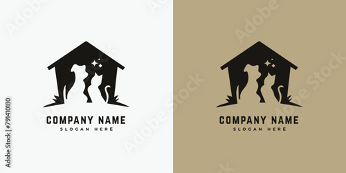 dog cat pet house home logo vector icon illustration