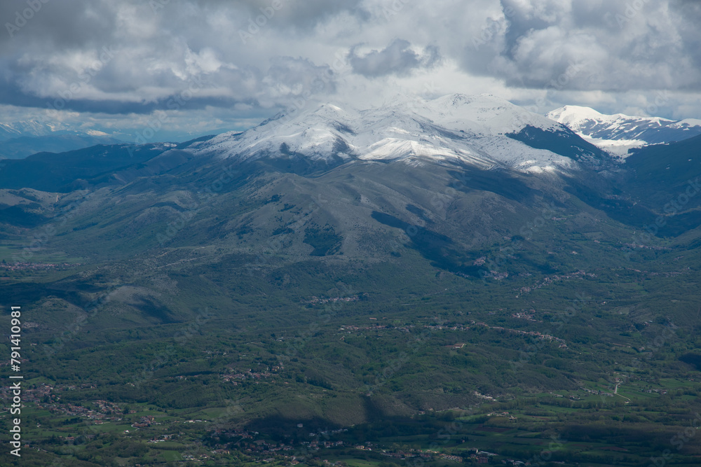 Beautiful panorama from the peak of Monte Calvo in Abruzzo, Italy