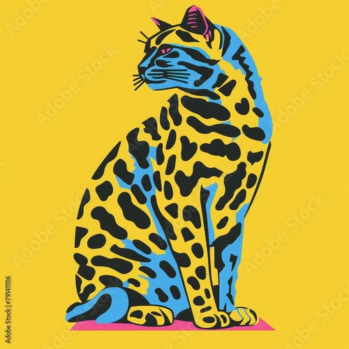 Illustration of cat with leopard pattern, AI generated