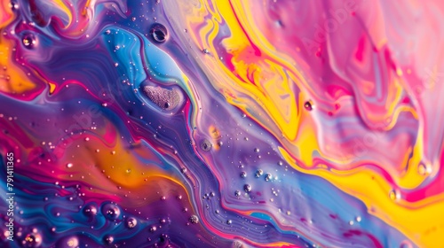 Vibrant Abstract Macro Photography of Colorful Oil and Water Mixture