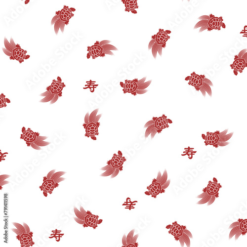 Cute Japanese turtle seamless pattern,