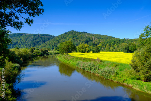 Germany, Hesse, Eschwege, View of river Werra in summer photo