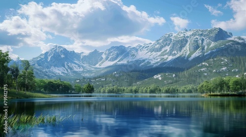 Mountains and lake with distant mountain range