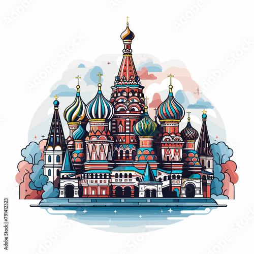 Saint Basil's Cathedral hand-drawn comic illustration. Cathedral of Vasily the Blessed. Vector doodle style cartoon illustration