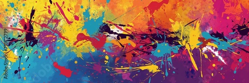 A dynamic composition filled with vibrant splatters and brush strokes that evoke creativity and artistic expression