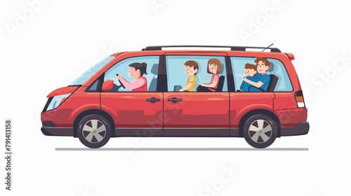 Family rides in a minivan car isolated. Vector illustration