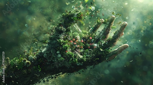 human hand crushing the life out of nature and the environment photo
