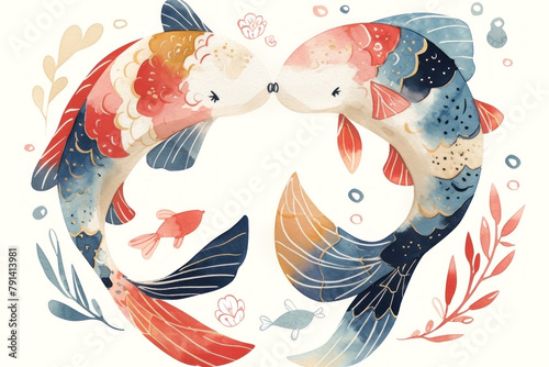 Artistic rendition of Pisces zodiac sign with two fish in a yin-yang pose photo