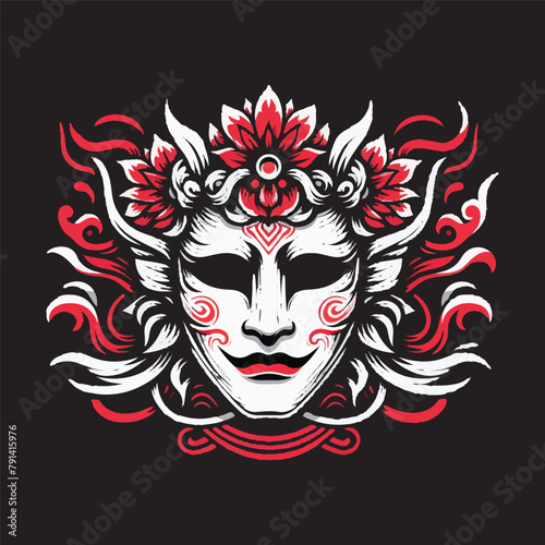 Vector illustration the traditional japanese mask. japanese mask design concept