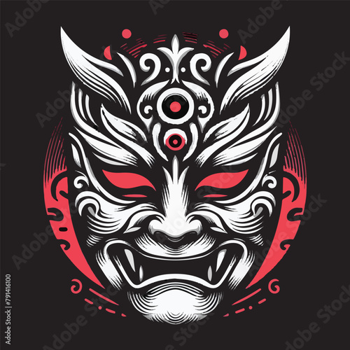 Vector illustration the traditional japanese mask. japanese mask design concept