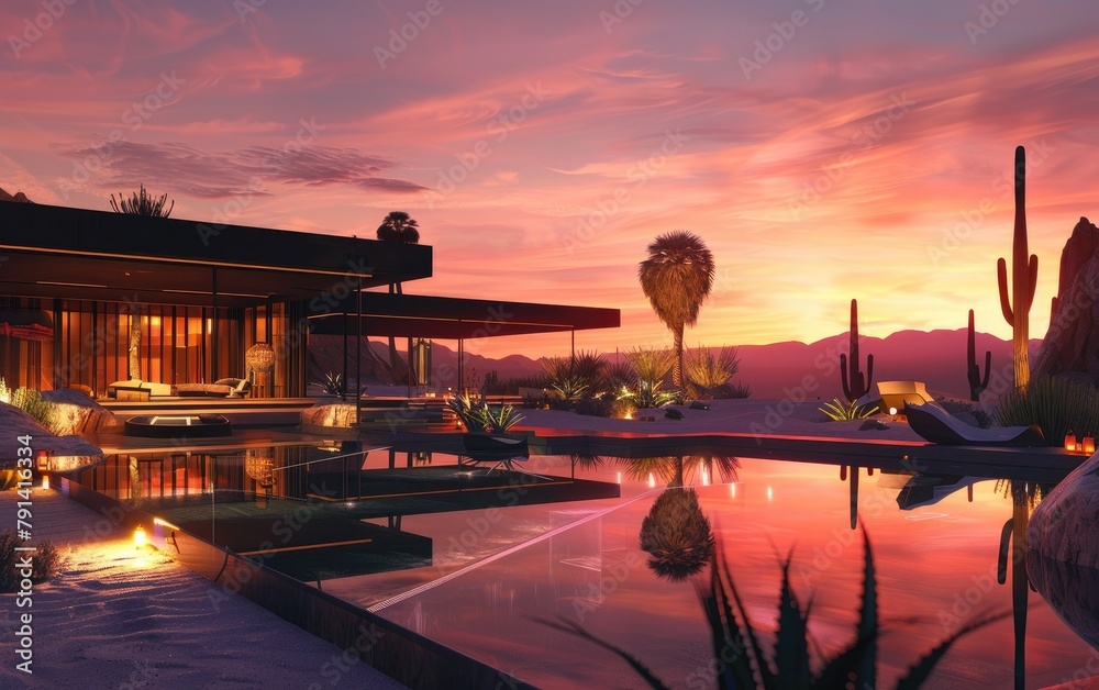 Discovering Modern Elegance in a Desert Oasis by the Water, Sunset Retreat