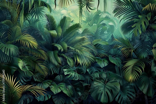 3d wallpapaper. Tropical forest  wild jungle. Closeup nature view of green leaf and palms background. Flat lay  dark nature concept  tropical leaf  Generative AI