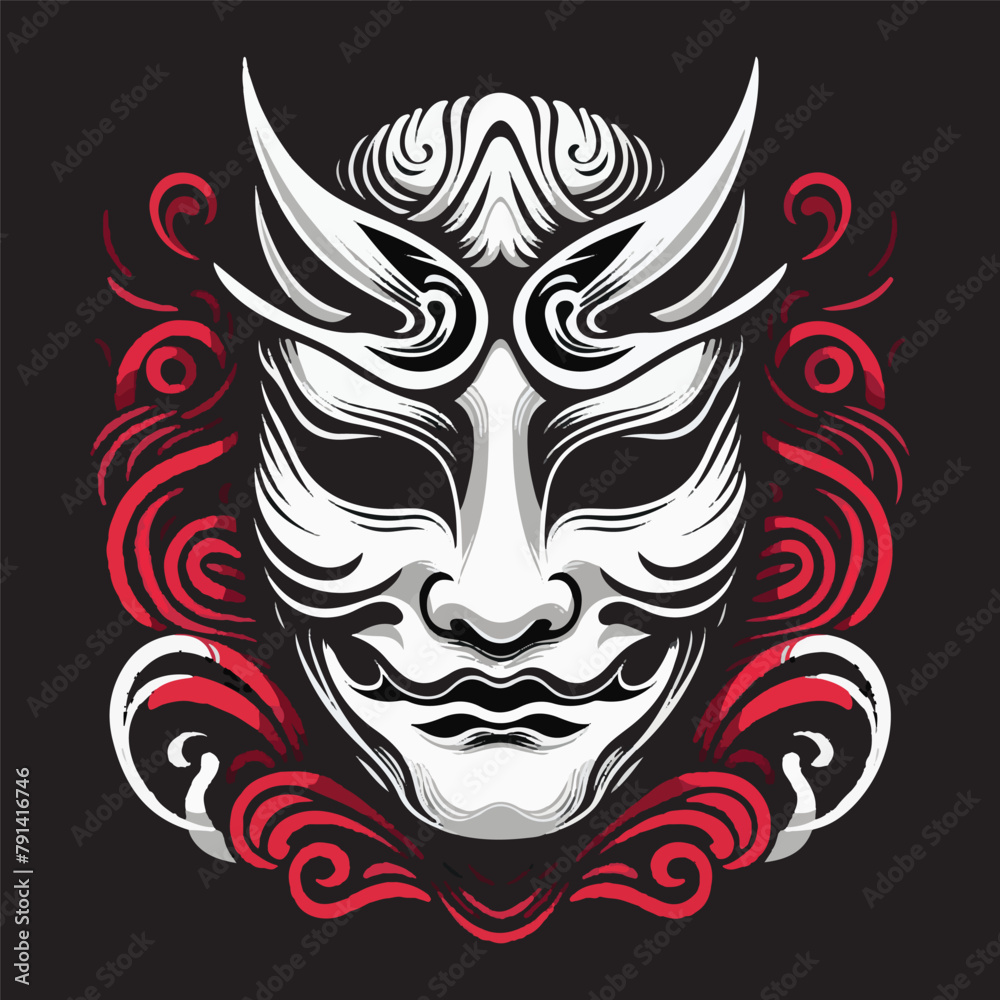 Vector illustration the traditional japanese mask. japanese mask design concept