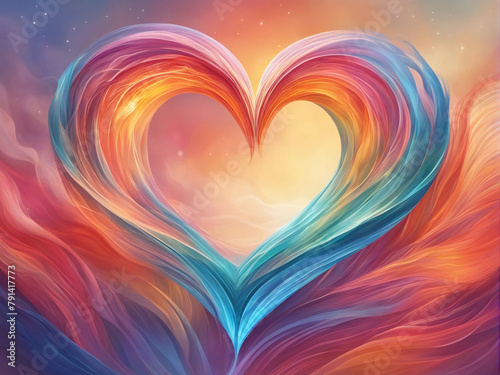 Abstract heart shape made of colorful waves.	
