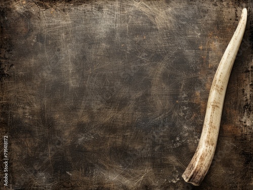 Single ivory mammoth tusk against a textured vintage paper backdrop. photo