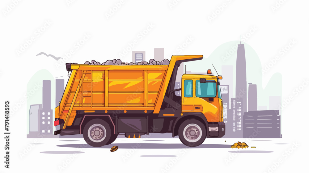 Garbage truck helps city clean. Hand drawn style vect