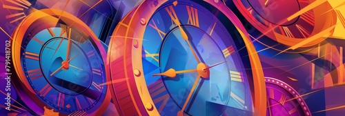 Eye-catching abstract representation with colorful gears symbolizing the intricate concept of time and chronology photo