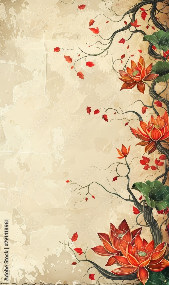 Rustic floral border on an aged paper texture.