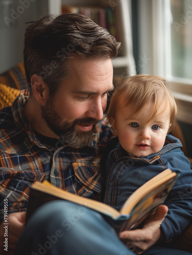 Father reading a book for his child, ai