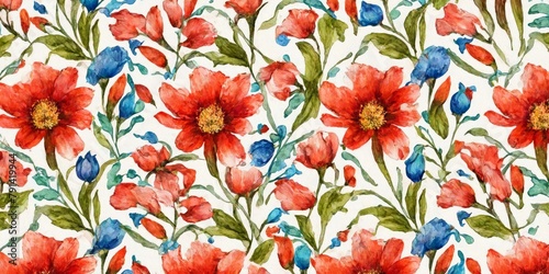 Watercolor Flowers Pattern Illustration