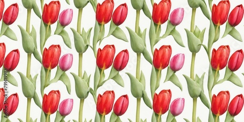 Watercolor Tulip Flowers Pattern Illustration