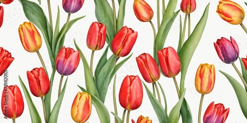 Watercolor Tulip Flowers Pattern Illustration