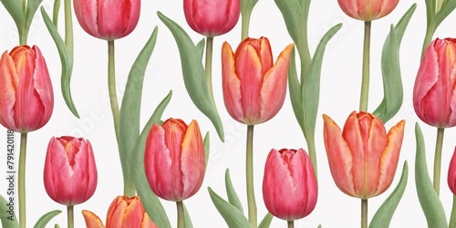 Watercolor Tulip Flowers Pattern Illustration