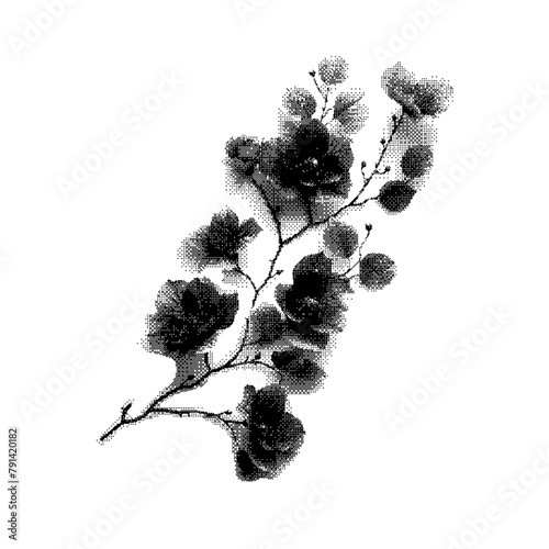 Vector Bitmap Meta Pixelated Flower Branch