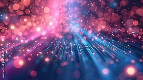 Abstract background with pink blue glowing neon lines and bokeh lights photo
