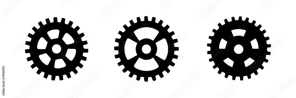 set of black and white gear icons set of black and white gear icons