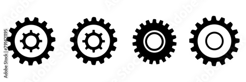 set of black and white gear icons