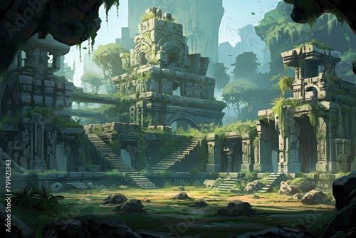Ancient Jungle Temple Ruins: A Mystical Forgotten Civilization Scene