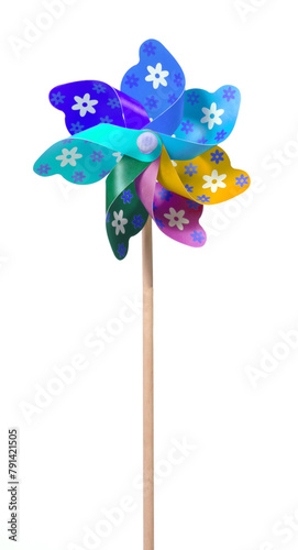 Colorful pinwheel, spinning toy with wooden stick