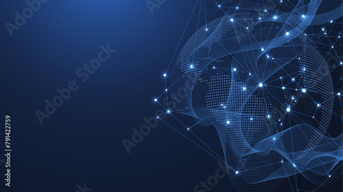 Global network connection concept. Big data visualization. Social network communication in the global computer networks. Internet technology. Business. Science. Vector illustration
