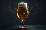Glass of beer on a dark background with glowing dots,   rendering