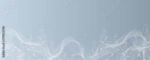 Quantum computer technologies concept. Futuristic blue circuit board background vector. Modern technology circuit board texture background design. Waves flow. Quantum explosion technology.