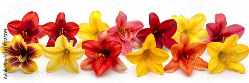 A Vibrant Collection Of Various Colorful Meadow Flowers Arranged on a White Background. Presenting unique shapes and colors, meticulously arranged to highlight their natural beauty.