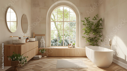Bright bathroom interior with parquet floor  © UsamaR