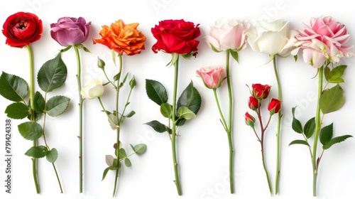 A Vibrant Collection Of Various Colorful Meadow Flowers Arranged on a White Background. Presenting unique shapes and colors  meticulously arranged to highlight their natural beauty.