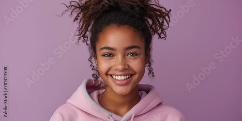 Adorable portrait of a happy young girl, radiating joy and confidence with a toothy smile