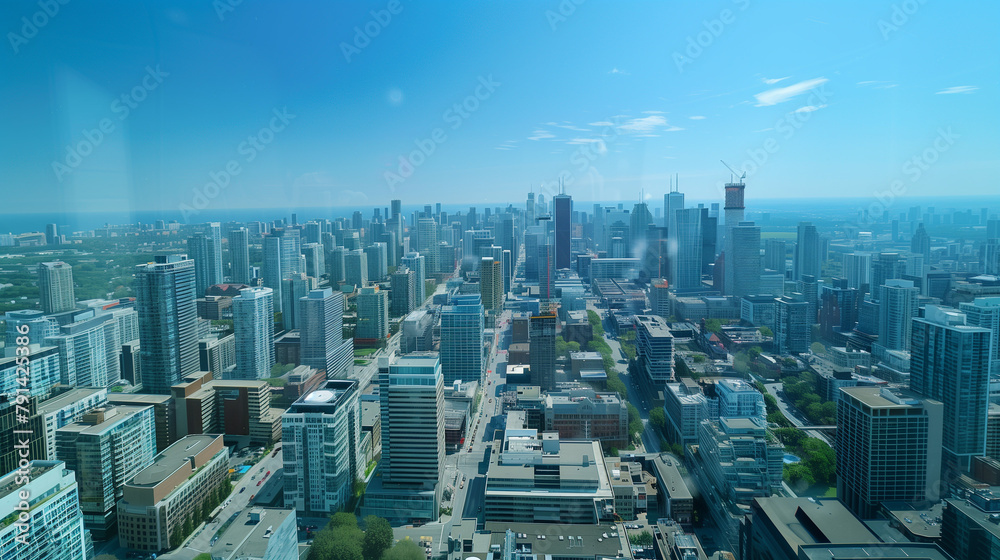 Fototapeta premium Urban Cityscape, High-Rise Buildings, Clear Day with Copy Space
