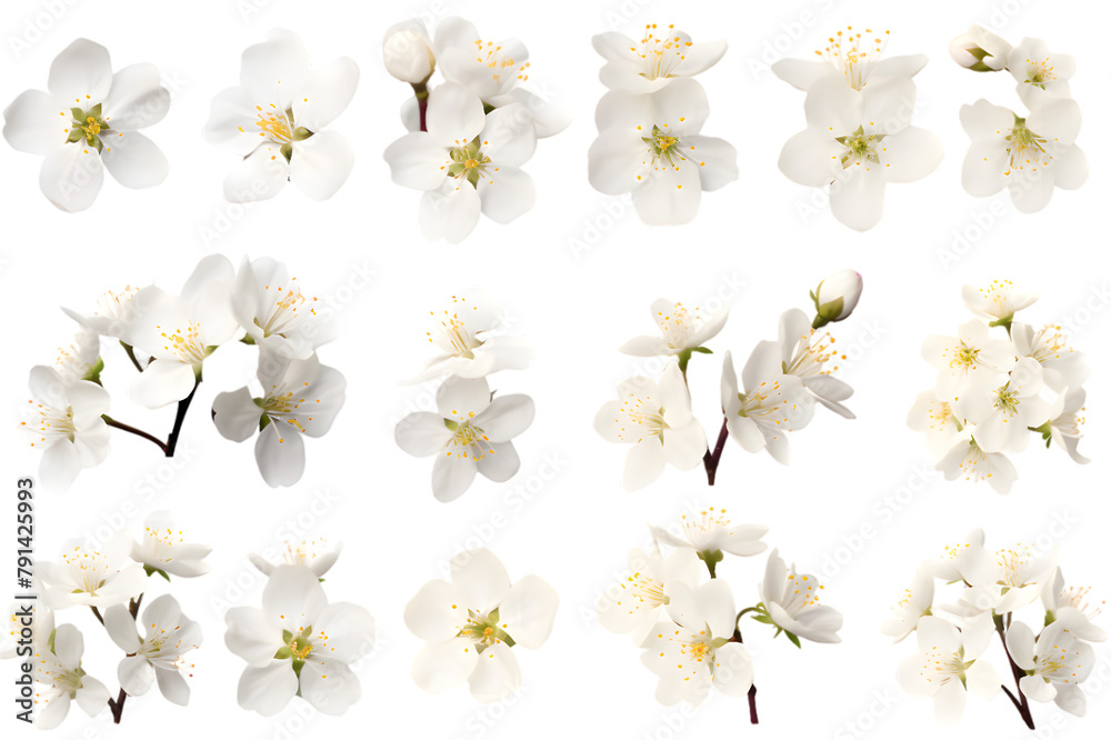 Obraz premium White flowers cherry blossom isolated on transparent background