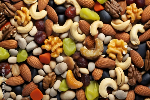 Mixed nuts background, top view, Healthy food concept, Nuts background