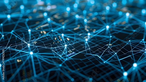 Blue Network Grids and Nodes, Suitable for Connectivity Concepts