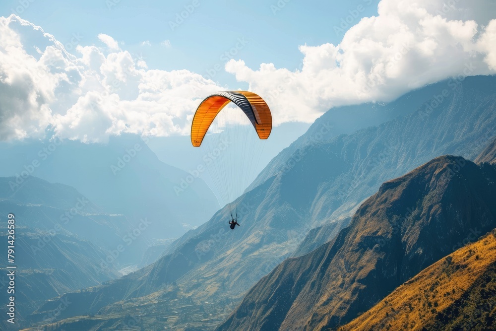 Paragliding concept, paraglider pilot fly in sky on beautiful natureParaglider floating over mountains, Ai generated Paragliding concept, paraglider pilot fly in sky on beautiful natureParaglider floating over mountains, Ai generated