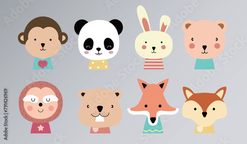cute cartoon vector wild animals children zoo © 设佳 艺