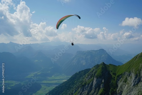 Paraglider floating over breathtaking mountains,The sportsman flying on a paraglider. Beautiful paraglider, Ai generated