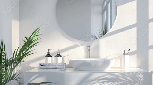 Chic bathroom setup with white sink soap dispensers 