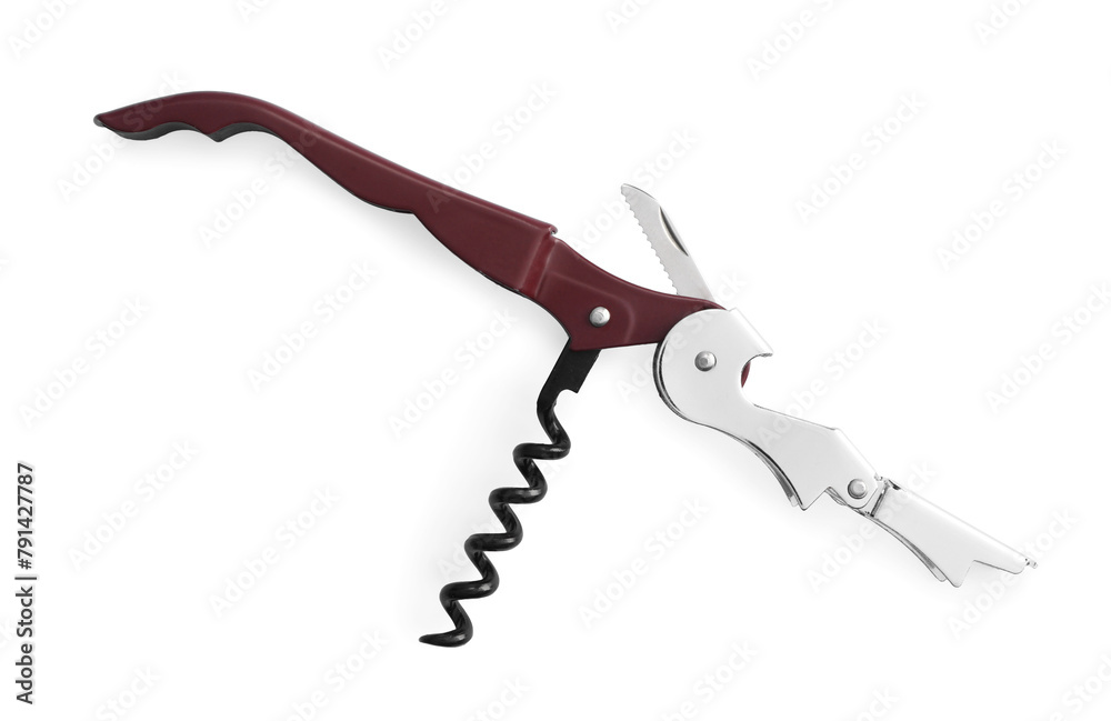 One corkscrew (sommelier knife) isolated on white, top view One corkscrew (sommelier knife) isolated on white, top view